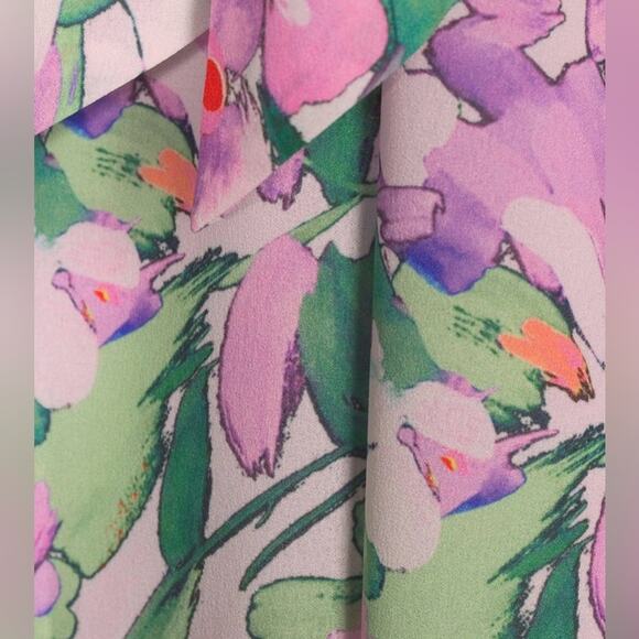 Badgley Mischka Elise Georgette Floral Turtleneck Trapeze Mini Dress Size 4 - Picture 2 of 5